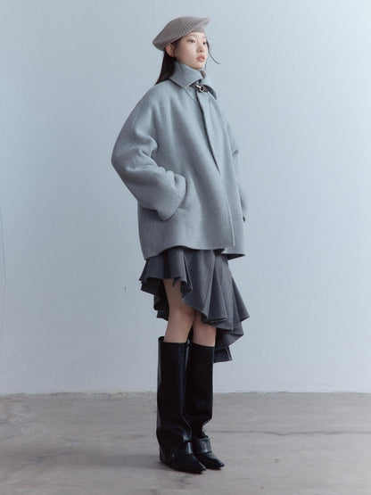 FUSSED Thick Loose Cute Collegiate Turn Down Collar One Button Youth Dawn Gray Jacket