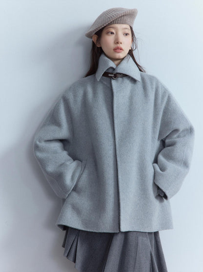FUSSED Thick Loose Cute Collegiate Turn Down Collar One Button Youth Dawn Gray Jacket