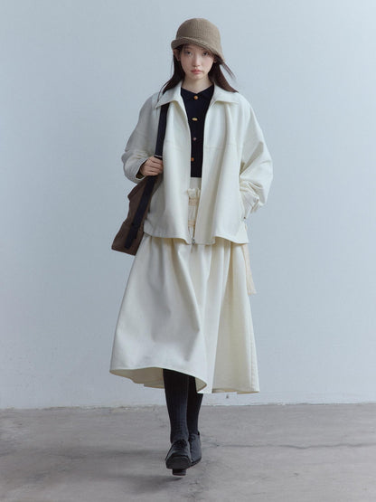 FUSSED Thick Oversized Utility Pocket Zip Casual Women Oatmeal White Jacket