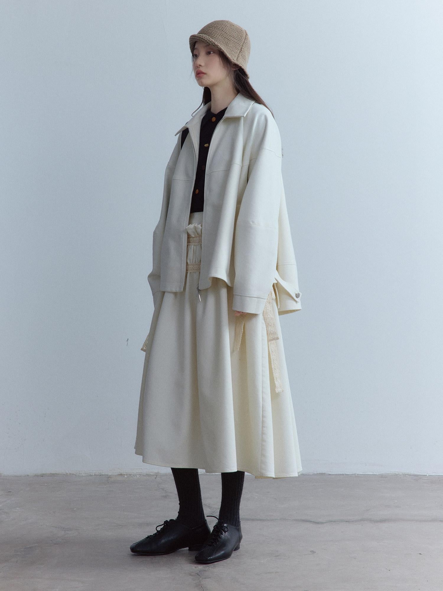 FUSSED Thick Oversized Utility Pocket Zip Casual Women Oatmeal White Jacket