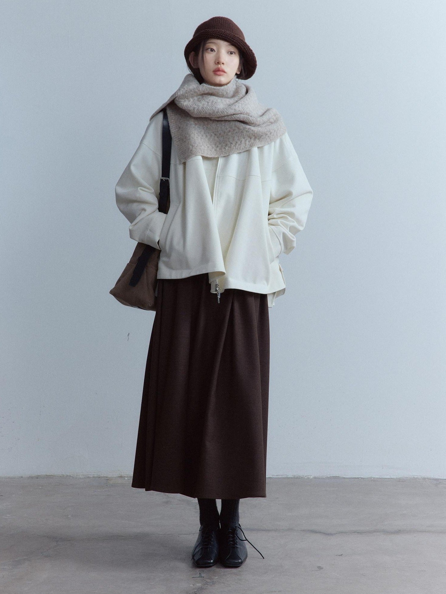 FUSSED Thick Oversized Utility Pocket Zip Casual Women Oatmeal White Jacket