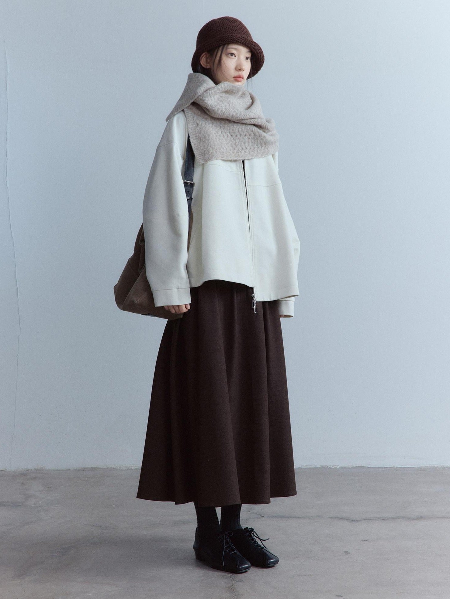 FUSSED Thick Oversized Utility Pocket Zip Casual Women Oatmeal White Jacket