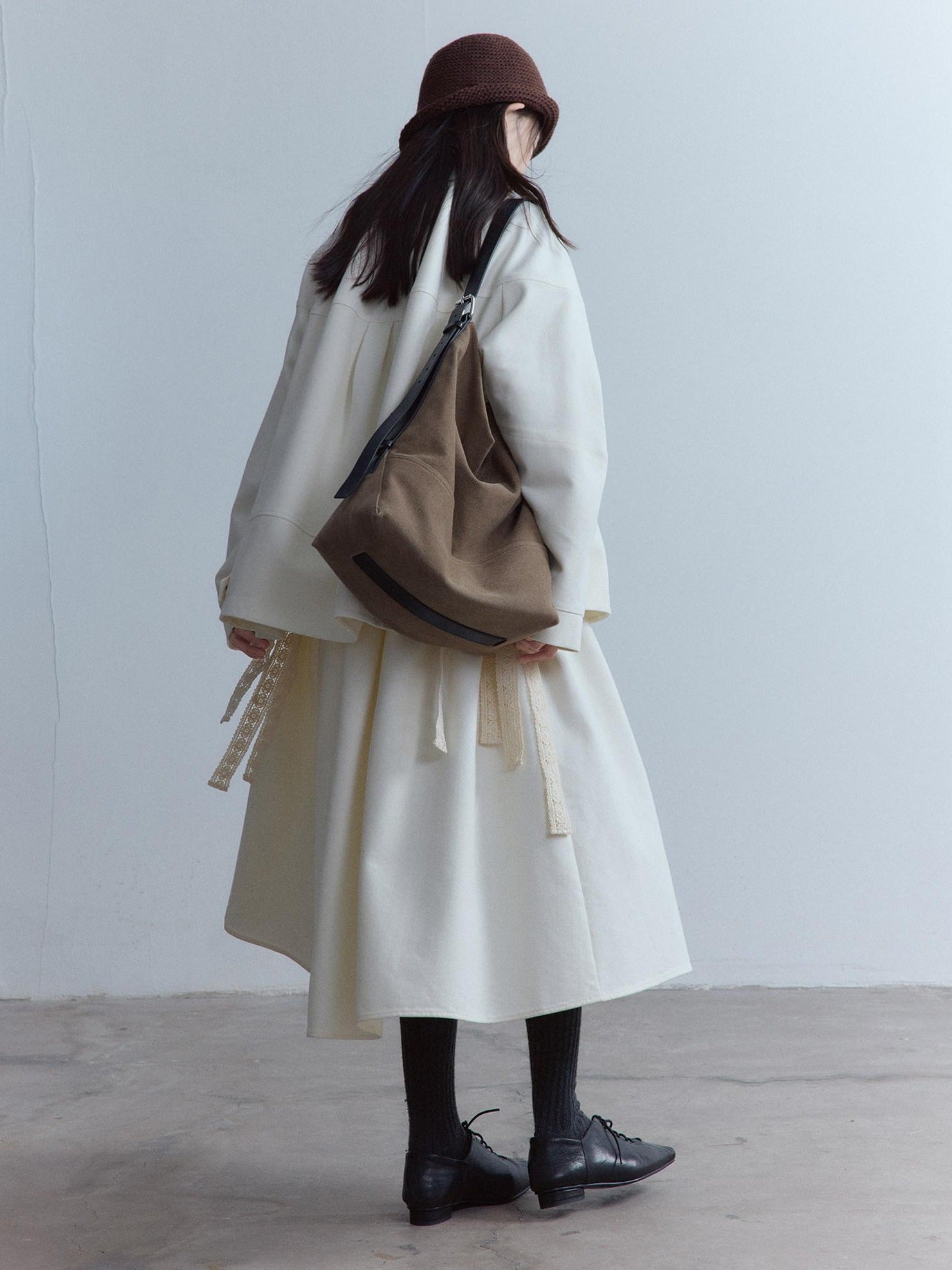 FUSSED Thick Oversized Utility Pocket Zip Casual Women Oatmeal White Jacket