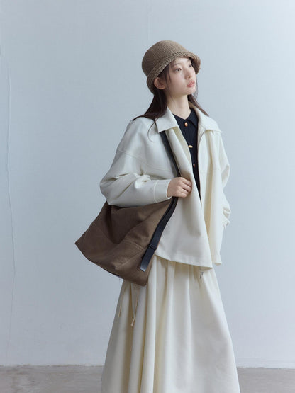 FUSSED Thick Oversized Utility Pocket Zip Casual Women Oatmeal White Jacket