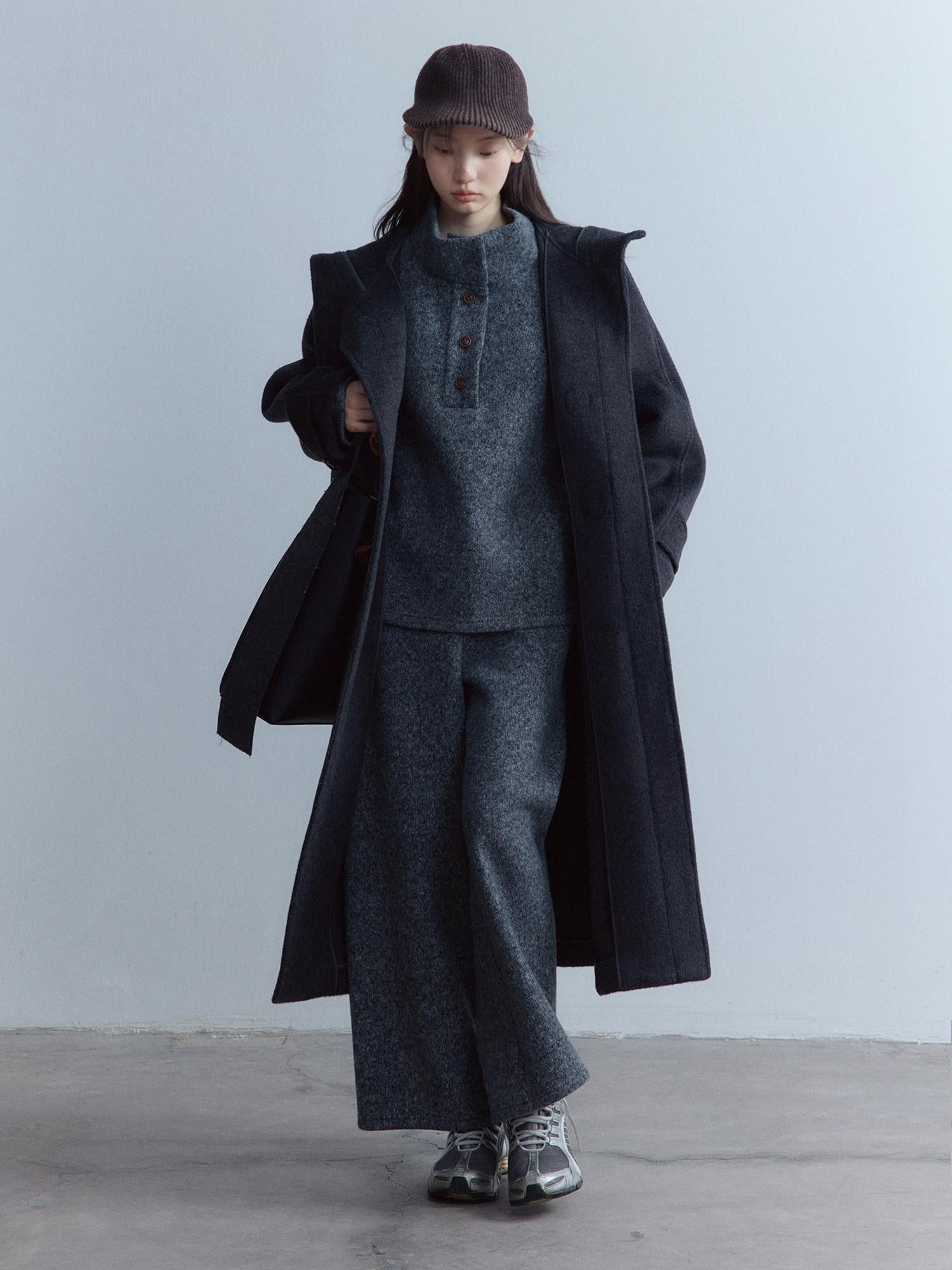 FUSSED Thick Pure Wool Oversized Cute Collegiate Unisex Long Toggle Closure Coat