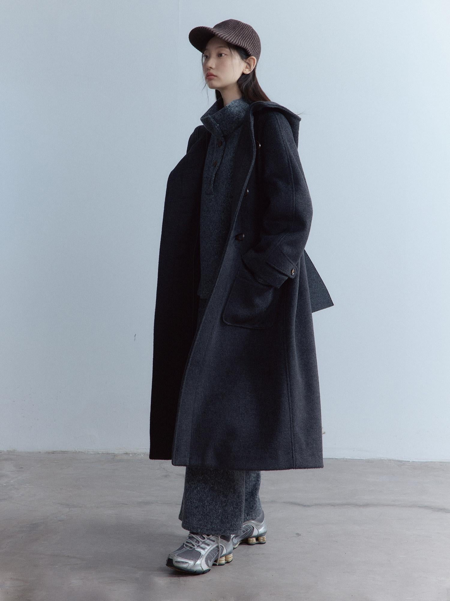 FUSSED Thick Pure Wool Oversized Cute Collegiate Unisex Long Toggle Closure Coat