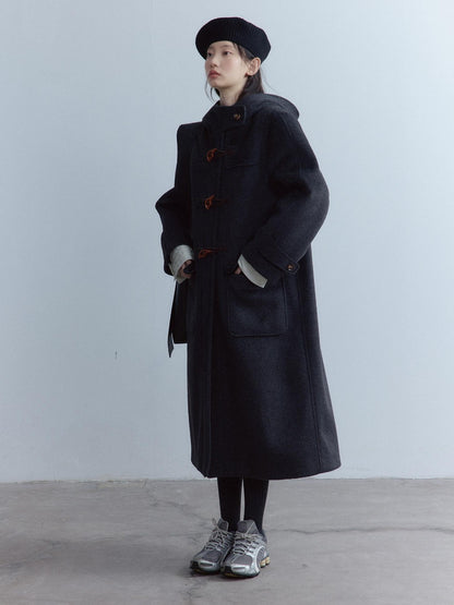 FUSSED Thick Pure Wool Oversized Cute Collegiate Unisex Long Toggle Closure Coat