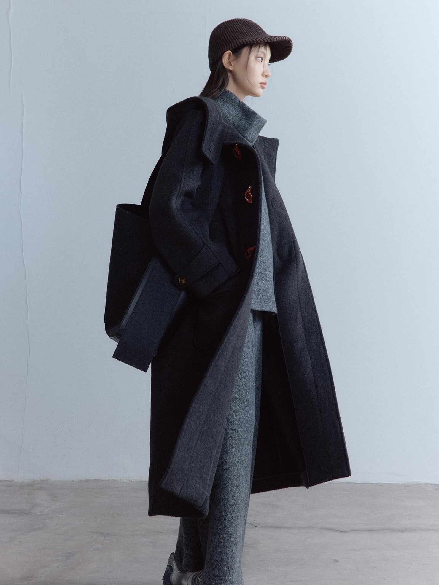 FUSSED Thick Pure Wool Oversized Cute Collegiate Unisex Long Toggle Closure Coat