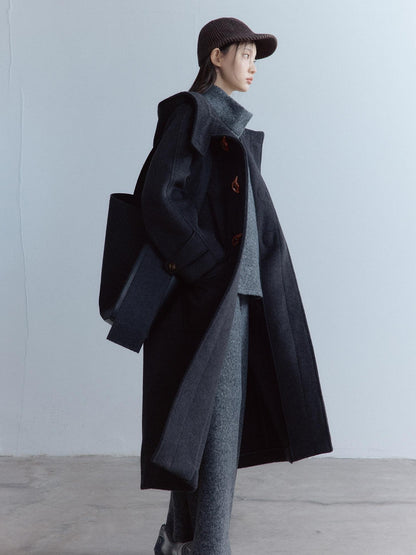 FUSSED Thick Pure Wool Oversized Cute Collegiate Unisex Long Toggle Closure Coat