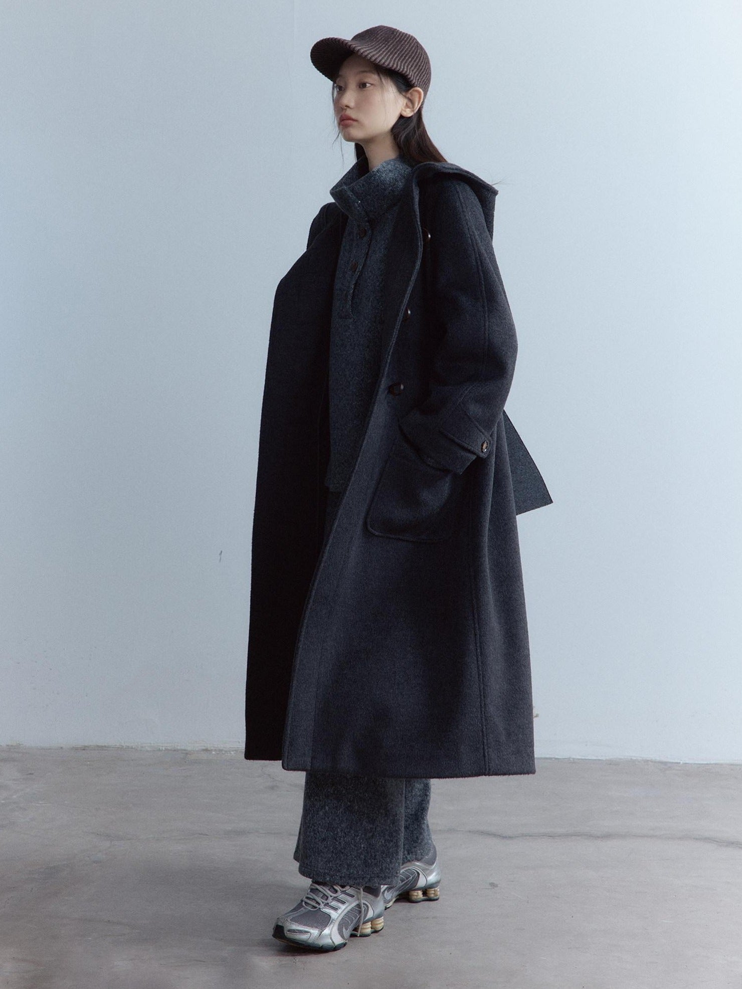 FUSSED Thick Pure Wool Oversized Cute Collegiate Unisex Long Toggle Closure Coat