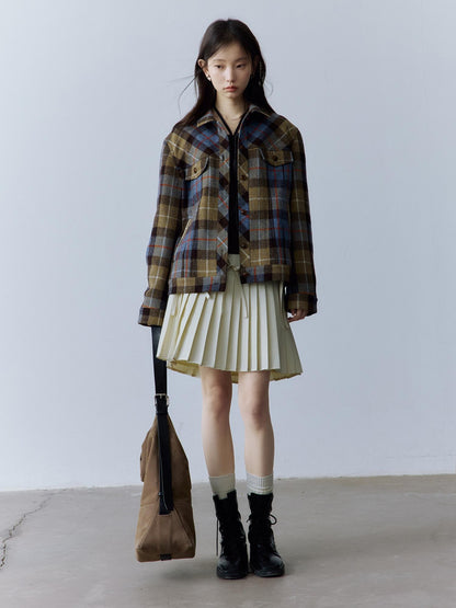 FUSSED Thick Vintage Loose Patchwork Plaid Womens Button Lapel Pockets Jacket