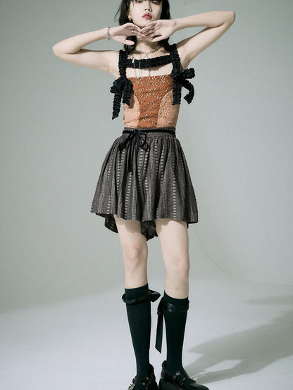 FUSSED Tie Waist Original Wide Leg For Women Natural Waist Striped Shorts