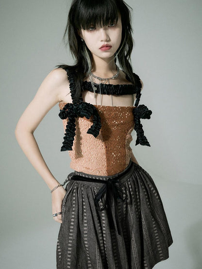 FUSSED Tie Waist Original Wide Leg For Women Natural Waist Striped Shorts