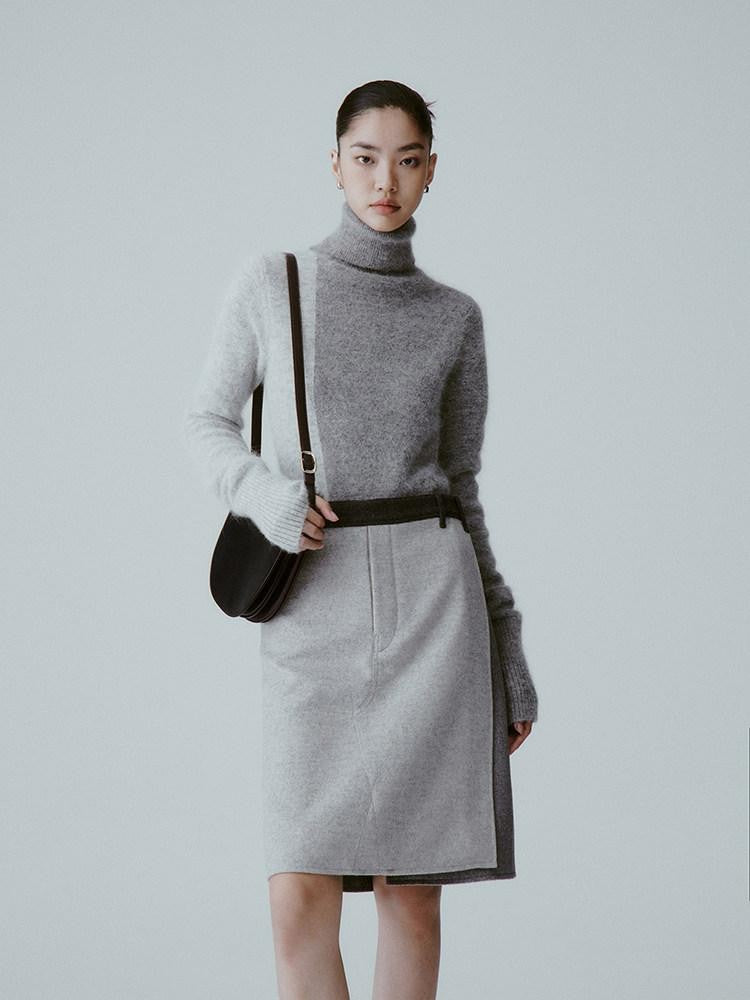 FUSSED Tranquil Gray Panelled Velvety Minimal Women&