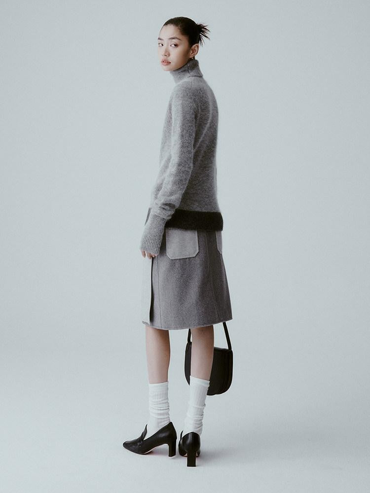FUSSED Tranquil Gray Panelled Velvety Minimal Women&