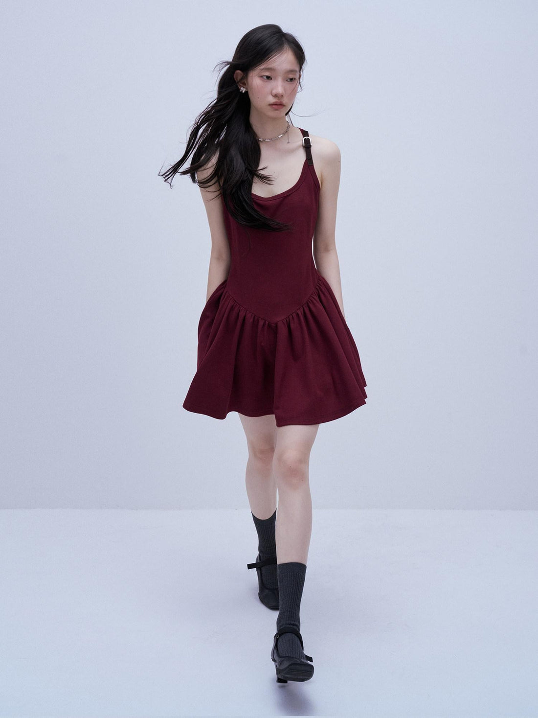 FUSSED Tri Color Leather Splice Ruching Low Waist Women&