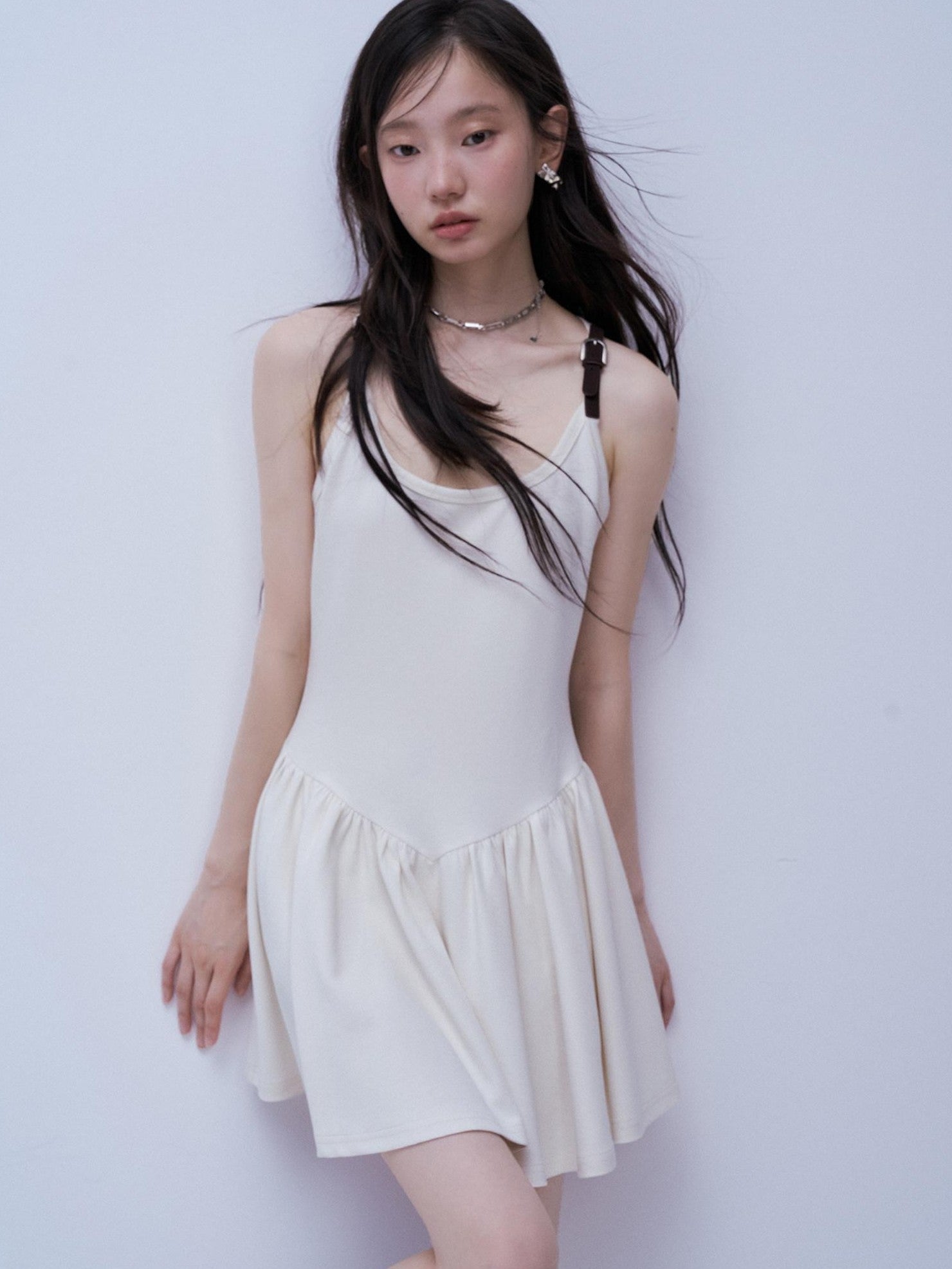 FUSSED Tri Color Leather Splice Ruching Low Waist Women&