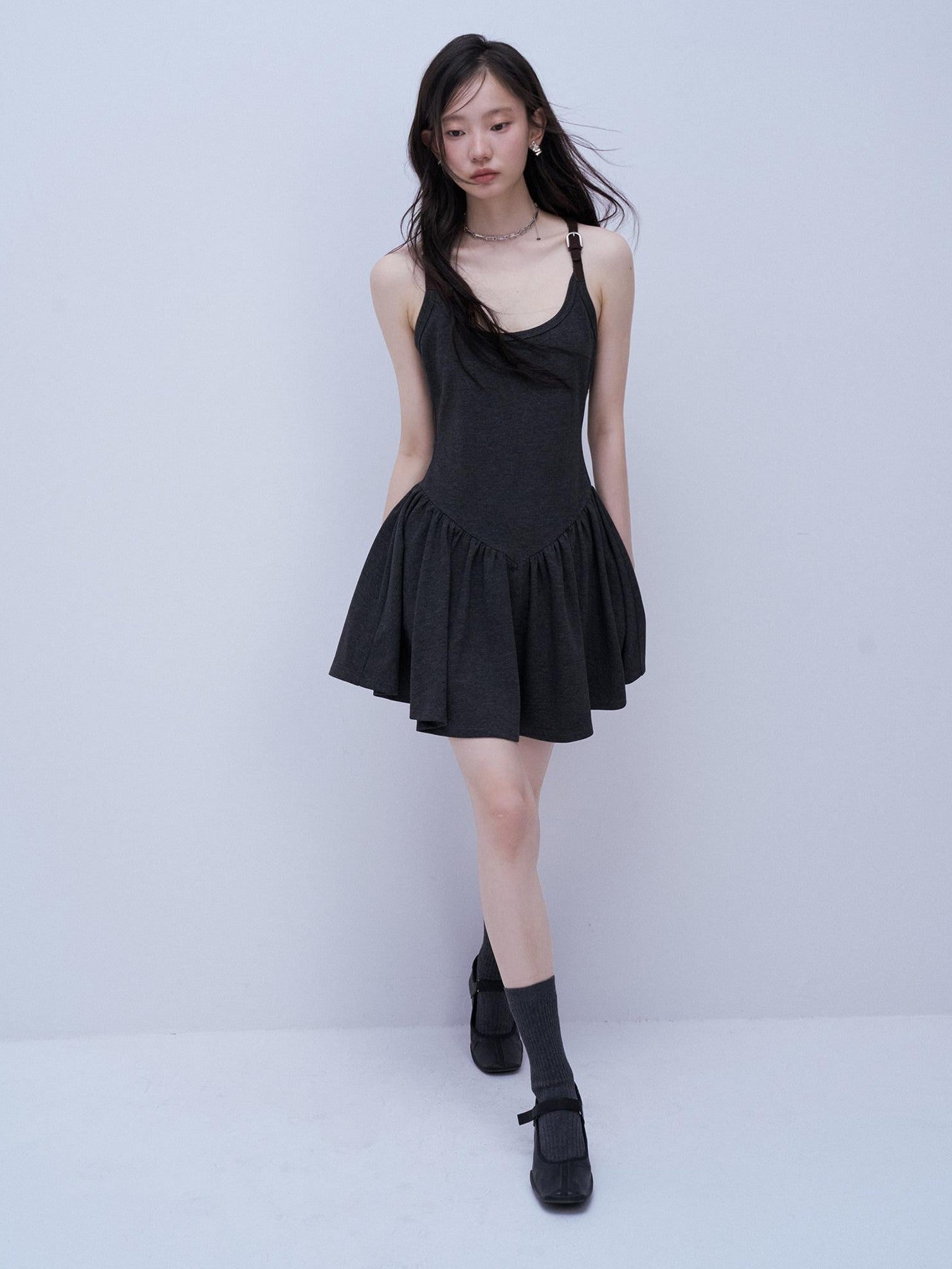 FUSSED Tri Color Leather Splice Ruching Low Waist Women&