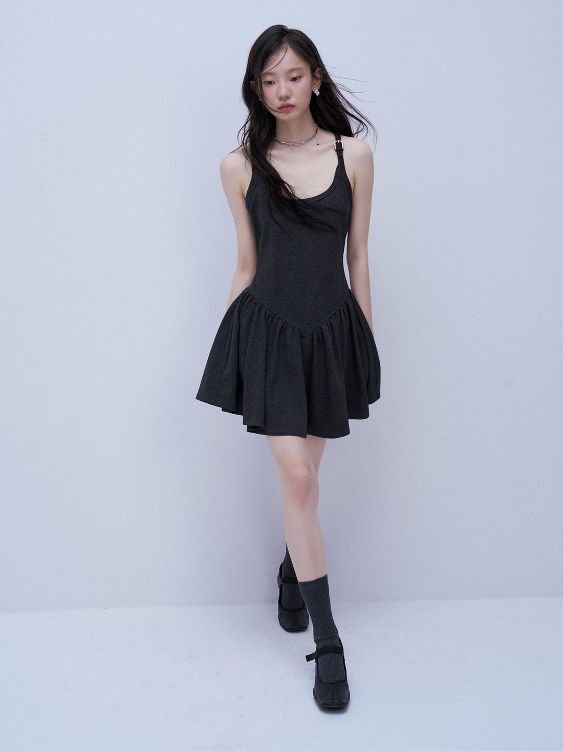 FUSSED Tri Color Leather Splice Ruching Low Waist Women&