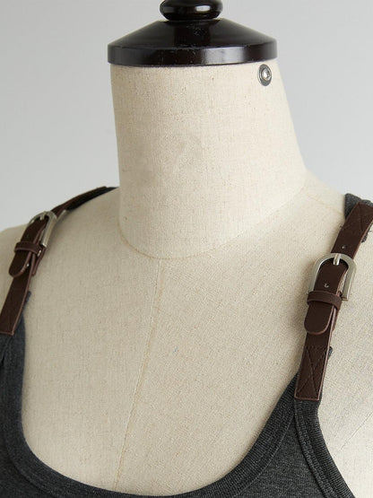 FUSSED Tri Color Leather Splice Ruching Low Waist Women&