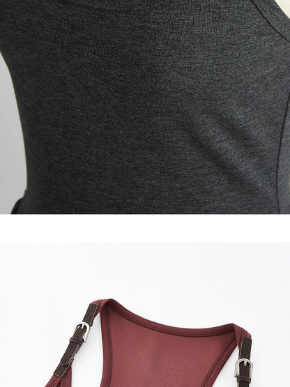 FUSSED Tri Color Leather Splice Ruching Low Waist Women&