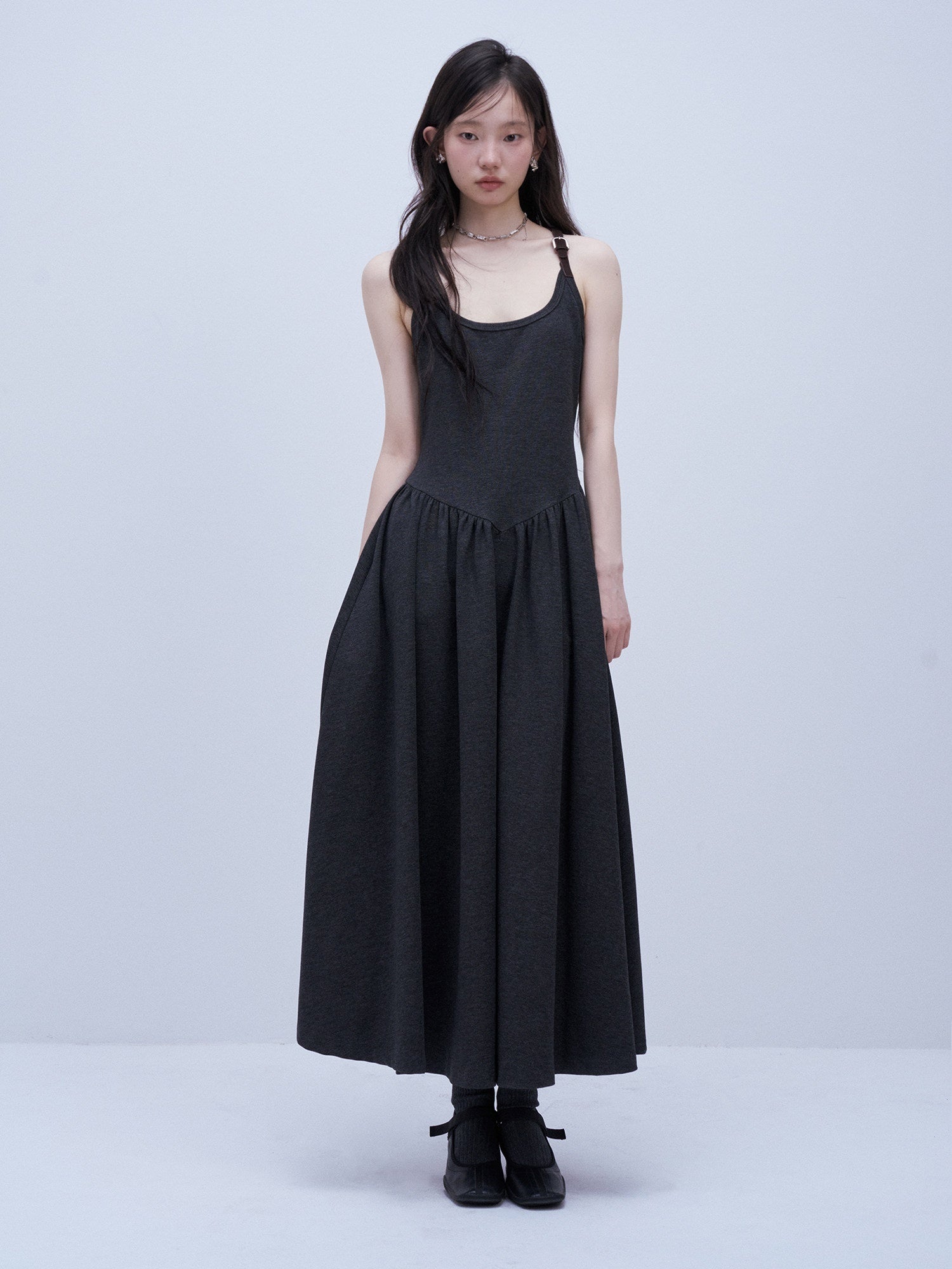 FUSSED_Tricolor_Leather_Buckle_Splice_Shirred_Waist_Women&