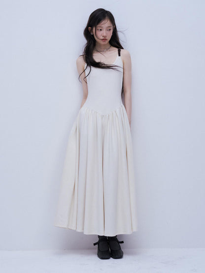 FUSSED Tricolor Leather Buckle Splice Shirred Waist Women&