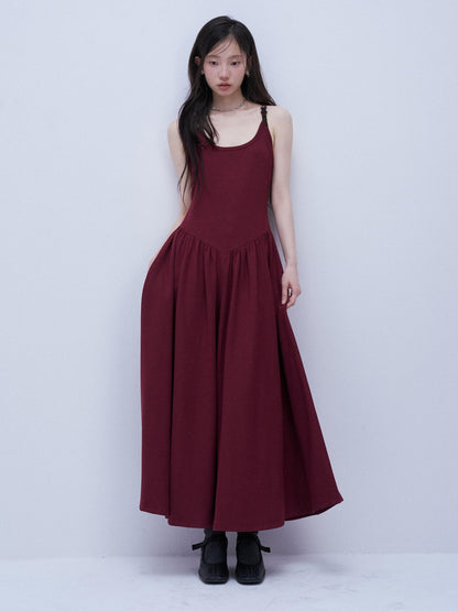 FUSSED Tricolor Leather Buckle Splice Shirred Waist Women&