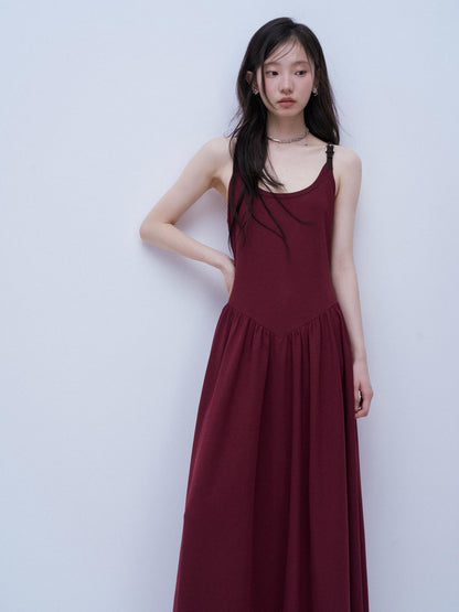 FUSSED Tricolor Leather Buckle Splice Shirred Waist Women&