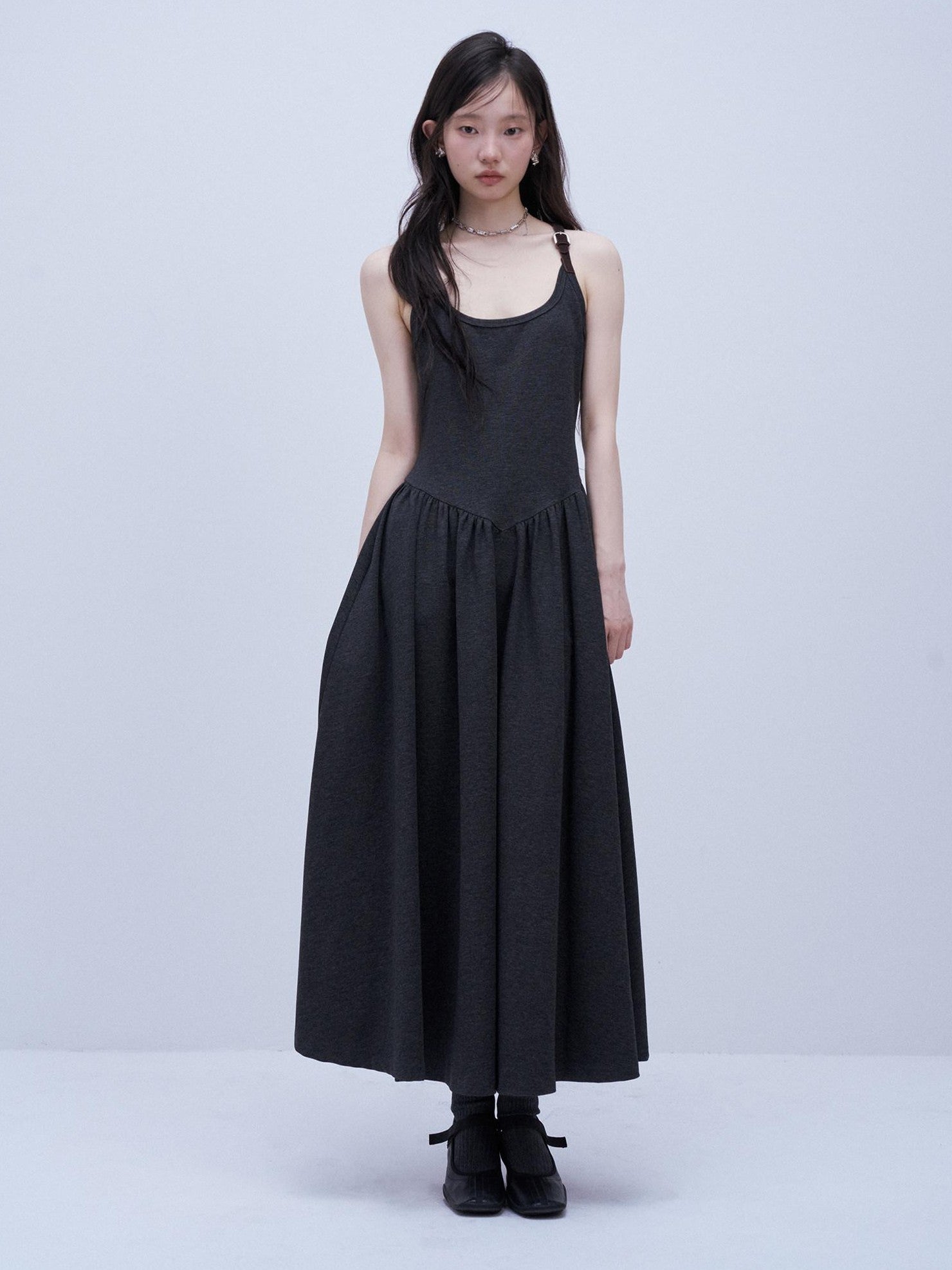 FUSSED Tricolor Leather Buckle Splice Shirred Waist Women&