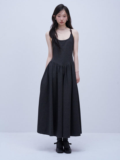 FUSSED Tricolor Leather Buckle Splice Shirred Waist Women&