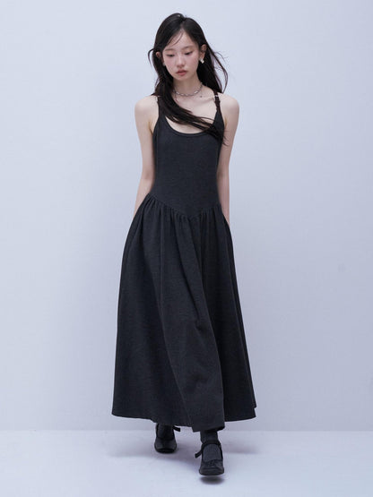 FUSSED Tricolor Leather Buckle Splice Shirred Waist Women&