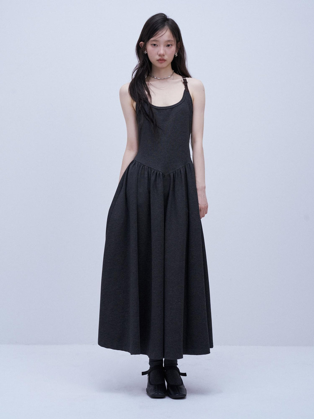 FUSSED Tricolor Leather Buckle Splice Shirred Waist Women&