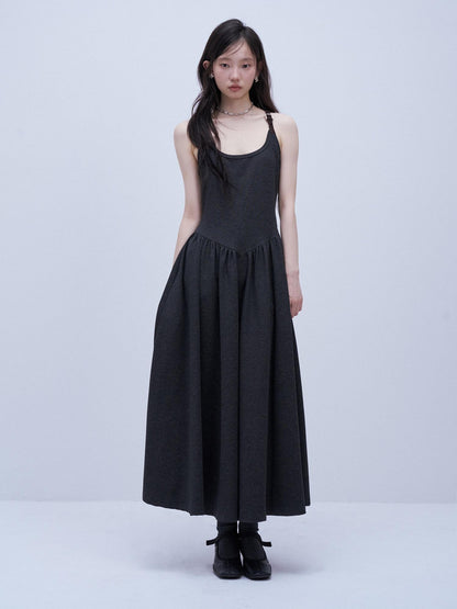 FUSSED Tricolor Leather Buckle Splice Shirred Waist Women&