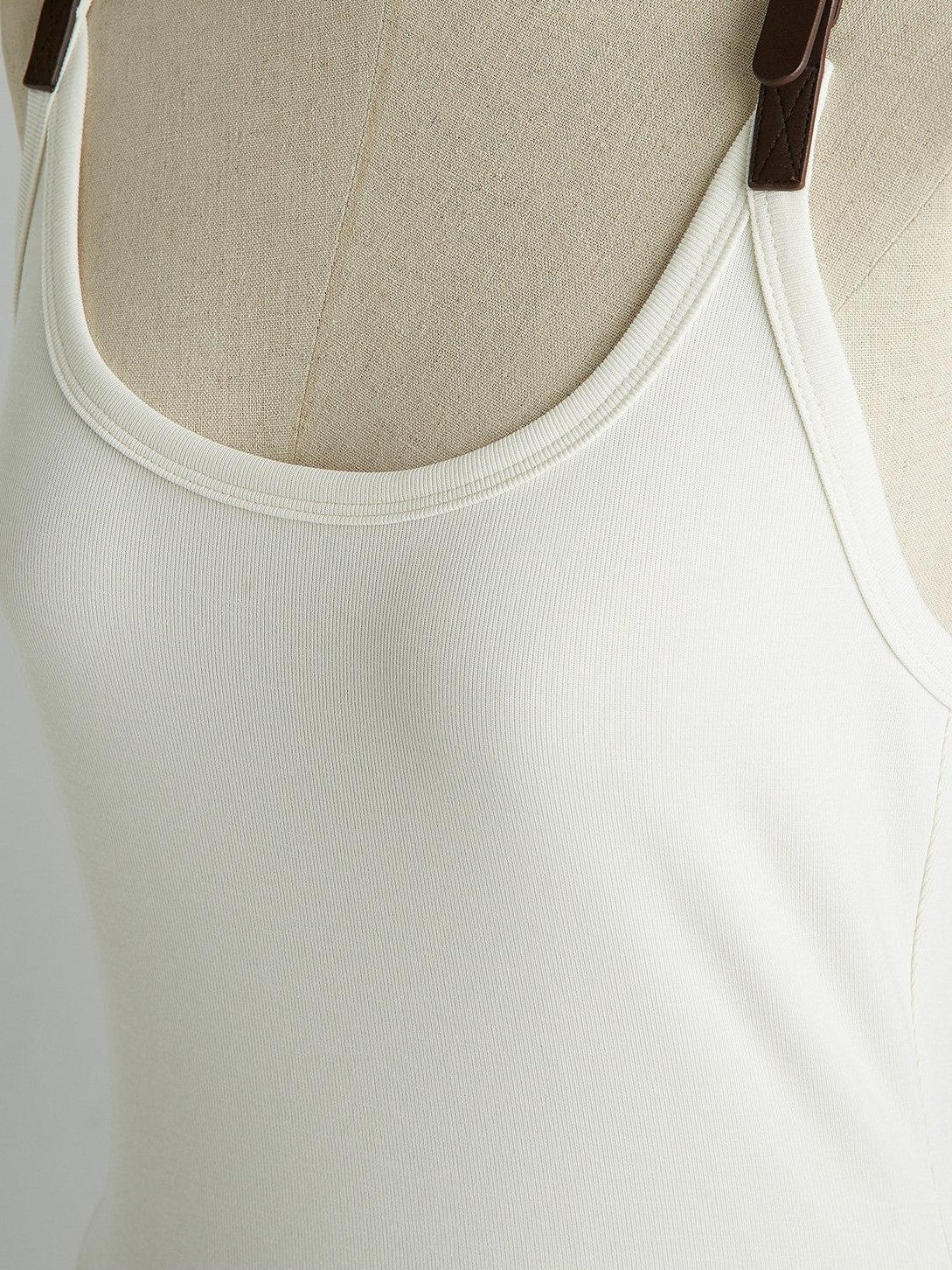 FUSSED Tricolor Leather Buckle Splice Shirred Waist Women&