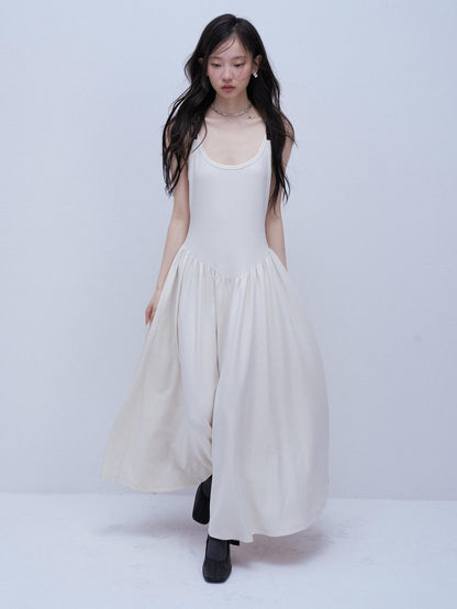 FUSSED Tricolor Leather Buckle Splice Shirred Waist Women&