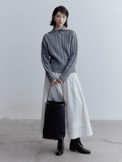 FUSSED Twisted Cable Knit Textured Wool Sweater