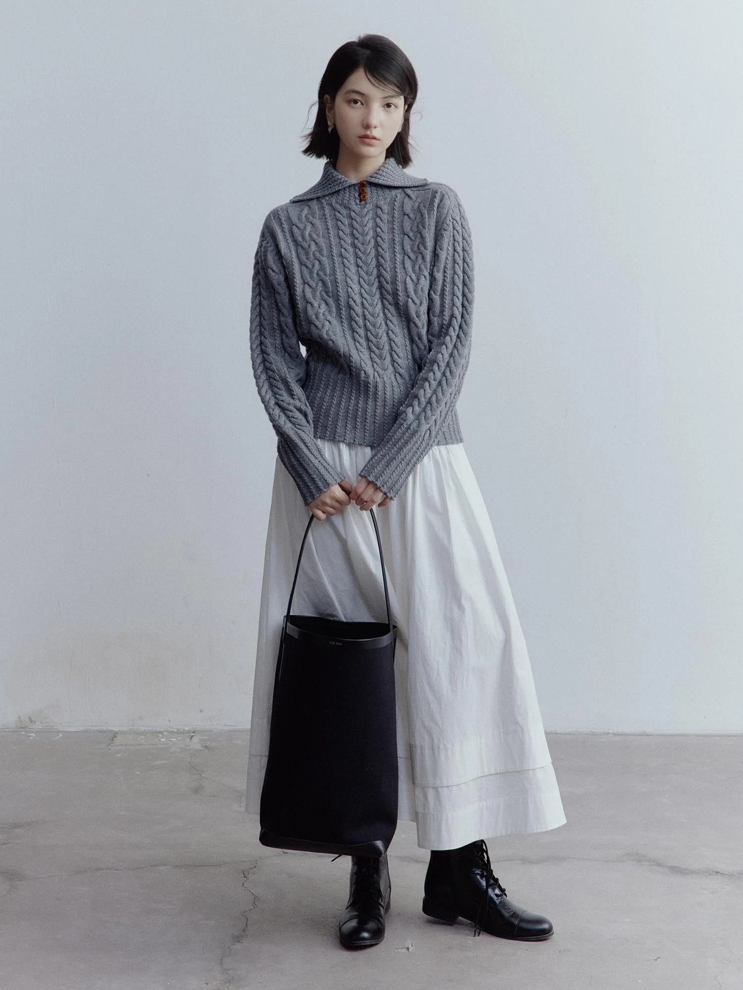 Twisted Cable Knit Textured Wool Sweater