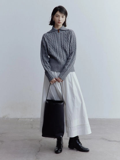 Twisted Cable Knit Textured Wool Sweater