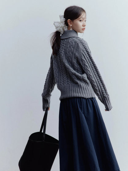 Twisted Cable Knit Textured Wool Sweater