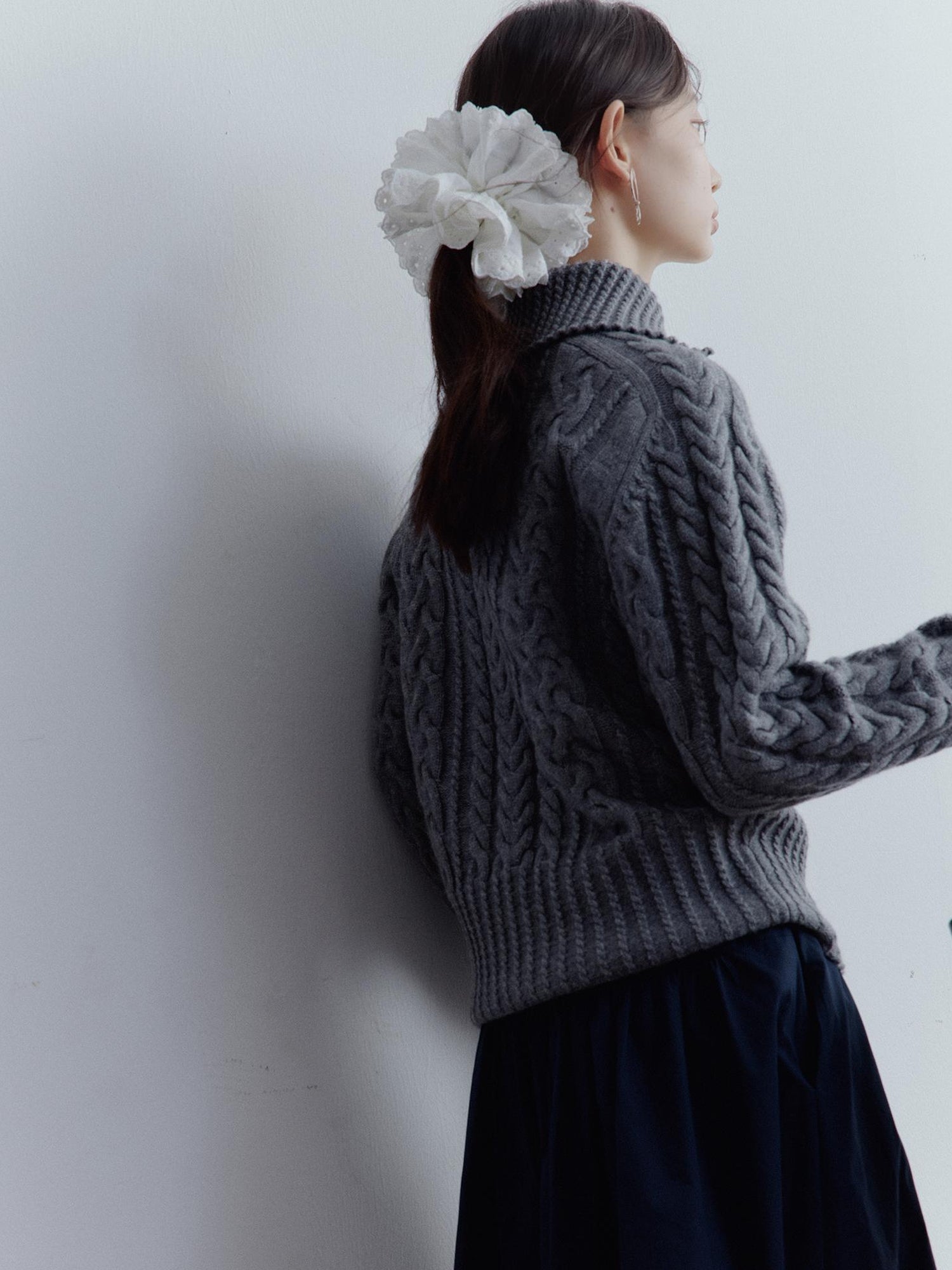 FUSSED Twisted Cable Knit Textured Wool Sweater