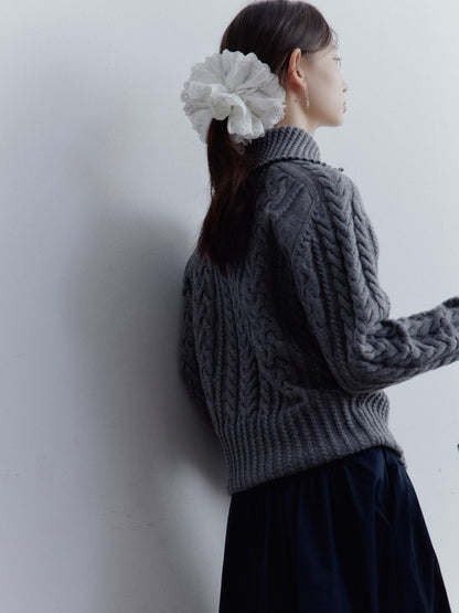 FUSSED Twisted Cable Knit Textured Wool Sweater