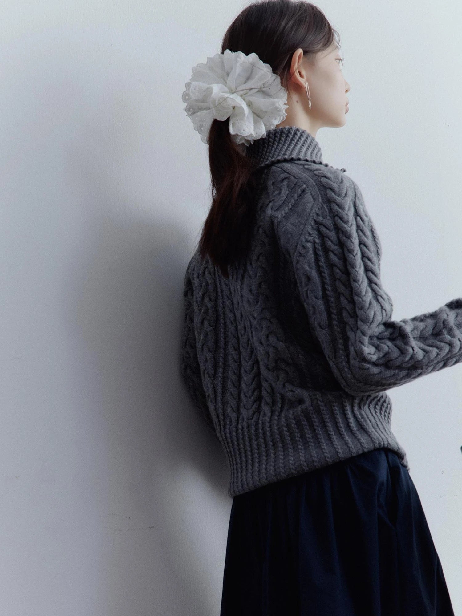 Twisted Cable Knit Textured Wool Sweater