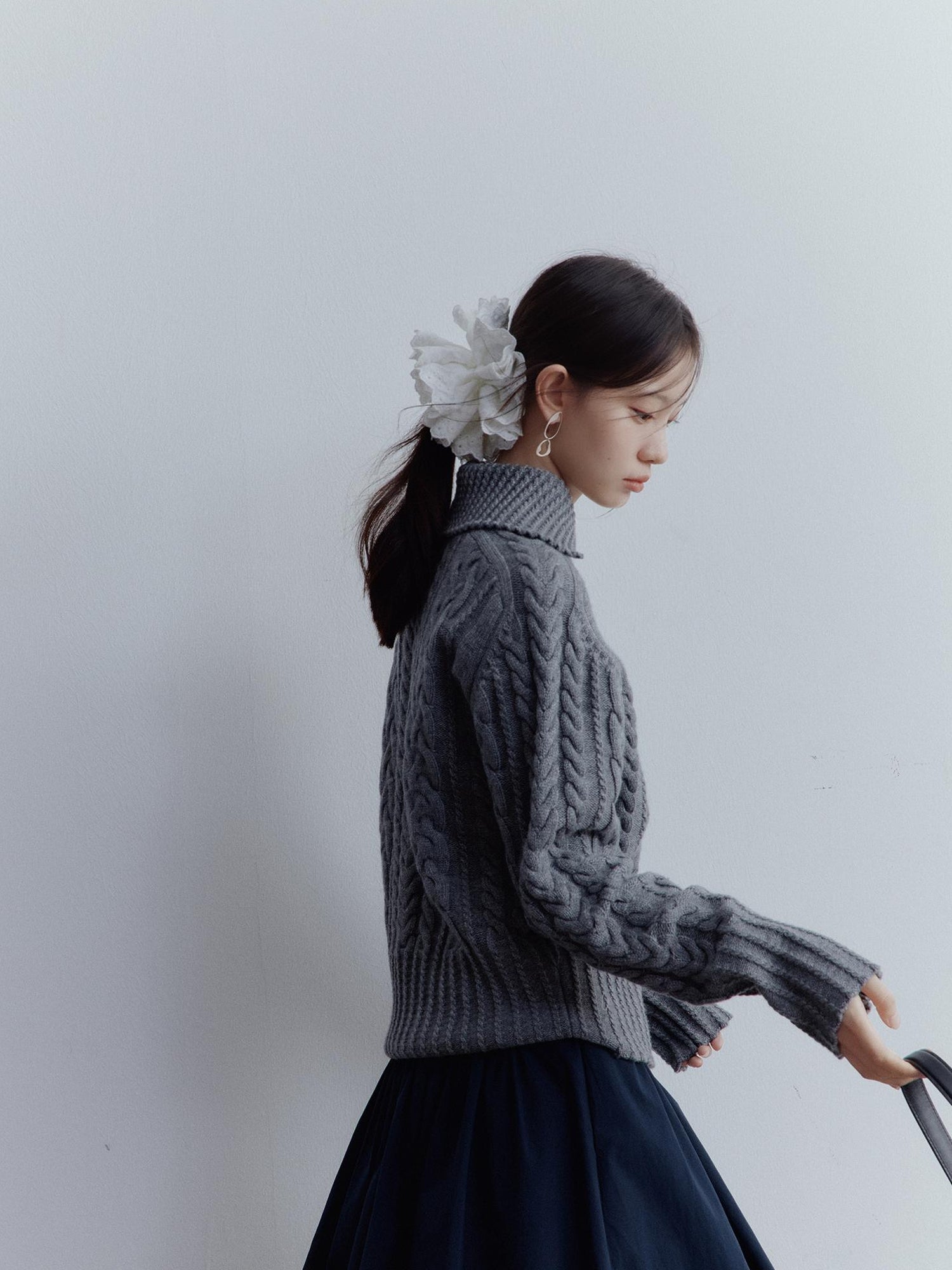 FUSSED Twisted Cable Knit Textured Wool Sweater