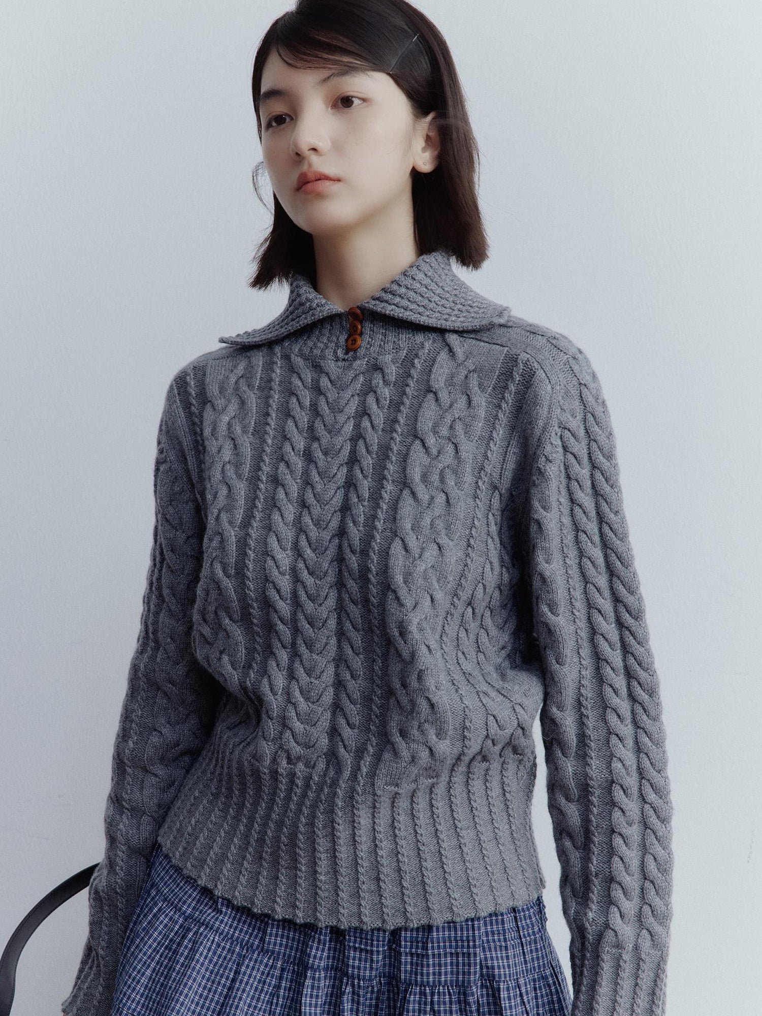 FUSSED Twisted Cable Knit Textured Wool Sweater