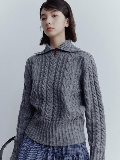 FUSSED Twisted Cable Knit Textured Wool Sweater