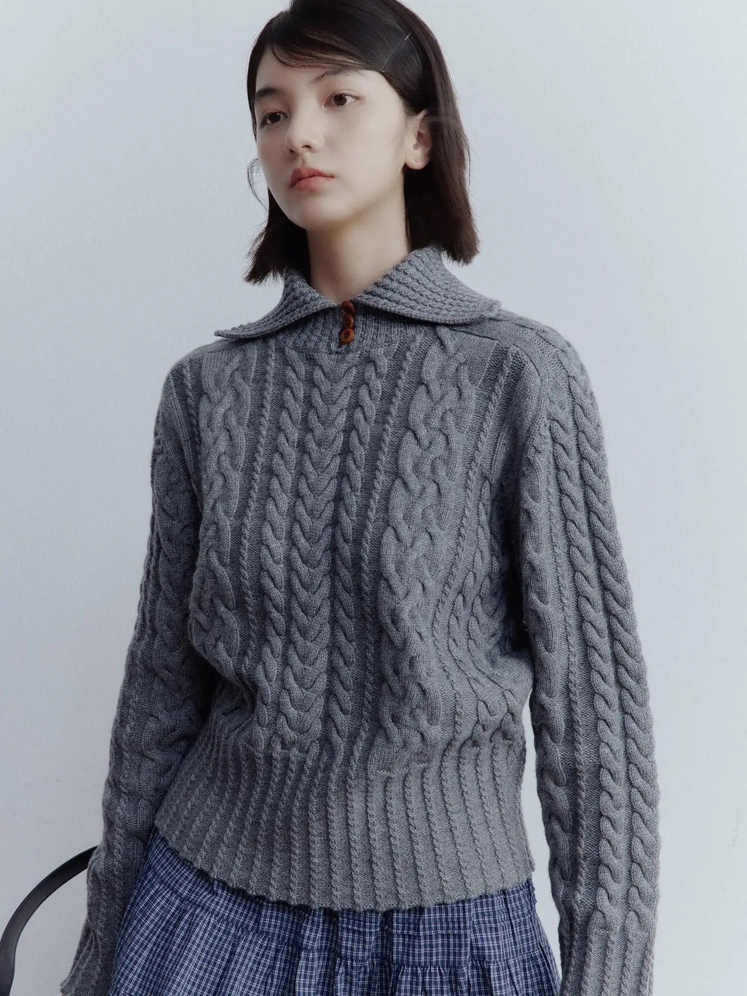 Twisted Cable Knit Textured Wool Sweater