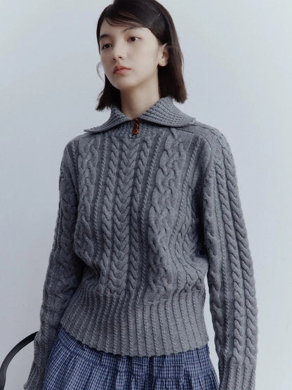 Twisted Cable Knit Textured Wool Sweater