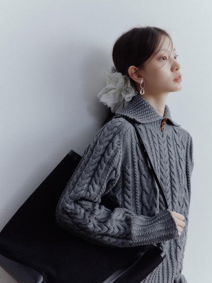 FUSSED Twisted Cable Knit Textured Wool Sweater