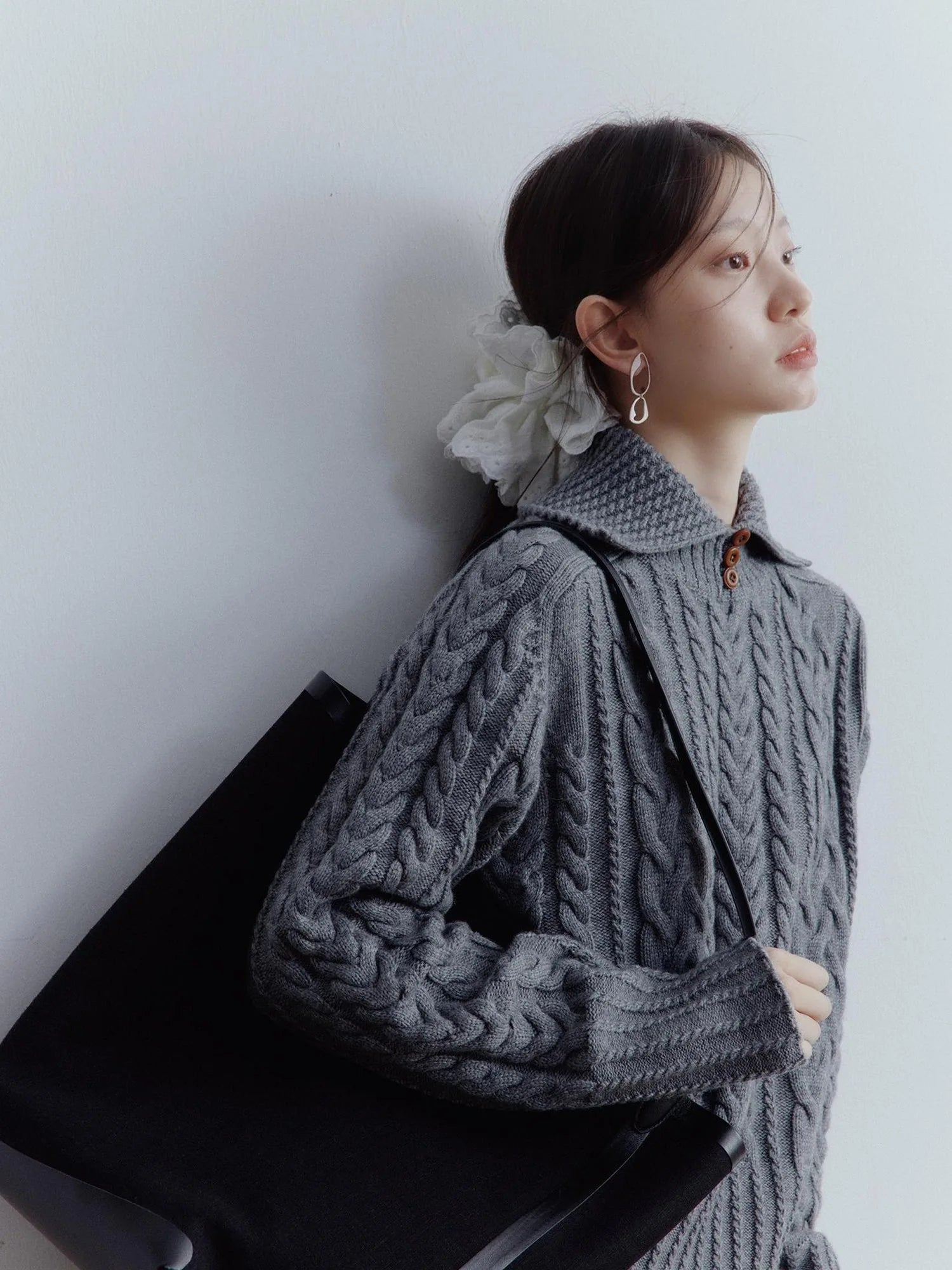 Twisted Cable Knit Textured Wool Sweater